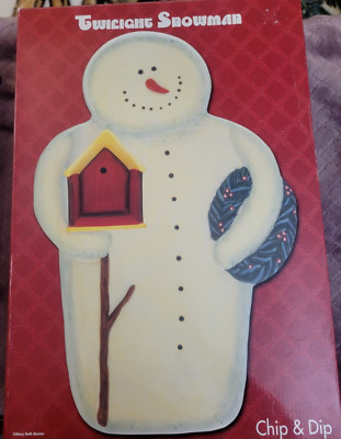 ⛄️ Twilight Snoman Chip & Dip Set Mary Beth Baxter Large Platter Birdhouse Bowl-image
