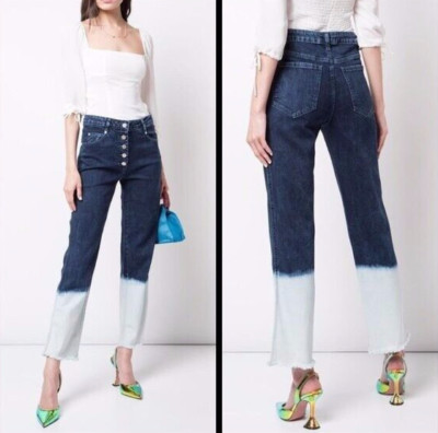 Miaou High Rise Dip Dye Button Fly Crop Straight Jeans Size 28 Exposed Buttons-image