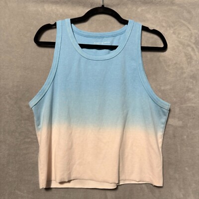 American Eagle Outfitters Crop Tank Top Womens Large Beige Blue Dip Dye Pullover-image