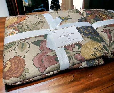 Pottery Barn COREY PALAM Shams  Beige Green Taupe Mauve Rose Floral 26”x26” NEW-image
