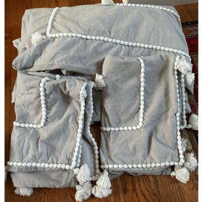 Pottery Barn Chambray Tassel Duvet Cover Set full queen Standard Sham 2pc Teen-image