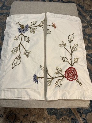 Pottery Barn Pillow Shams Covers Crewel Embroidered Flowers 100% Cotton Set of 2-image