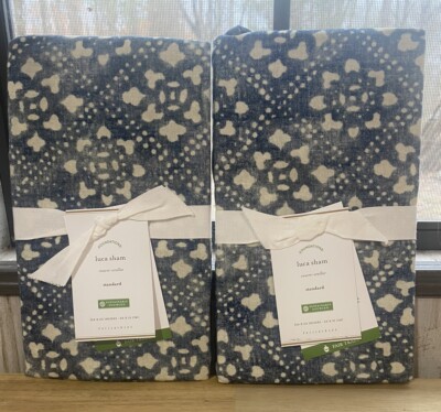 POTTERY BARN LUCA BLUE TILE STANDARD  SHAMs, Set Of 2 NEW-image