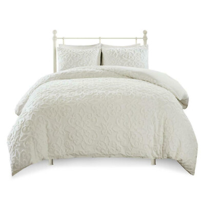 MADISON PARK White 3-Piece Tufted Cotton Chenille Duvet Cover Set KING/CAL KING -image