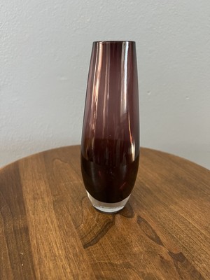 Vintage Art Glass Hand Blown Purple Clear Vase Oval Shaped Bud Vase Summerso-image