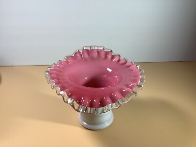Fenton Pink Peach Silver Crest Hat Shaped Jack in the Pulpit Glass Vase-image