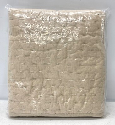 BRAND NEW Pottery Barn PickStitch Handcrafted Cotton Linen STANDARD Sham~Flax-image
