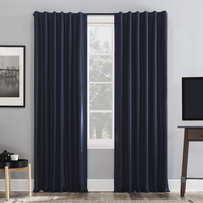 Greyson Faux Dupioni Silk Thermal Extreme Total Blackout Back Tab Curtain Pan...-image