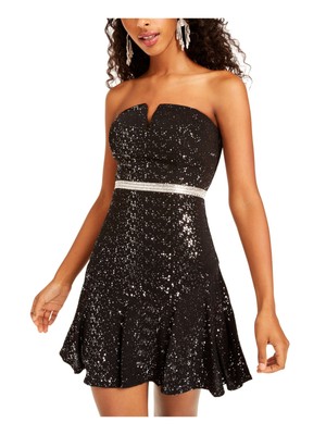 CITY STUDIO Womens Black Sequined Speckle Short Cocktail Dress 13-image