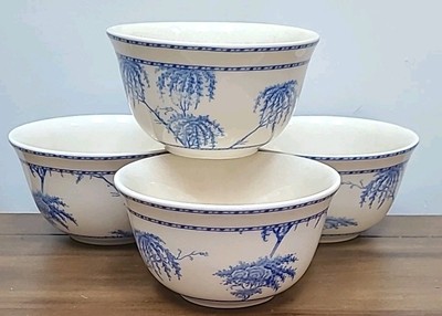 4 Pottery Barn SOPHIA Blue White Stoneware Cereal Soup Dessert Crackle Glaze 6