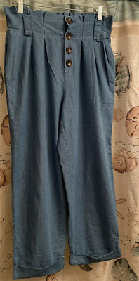 DIP Size 8 In Bloom Paperbag Pants Exposed Button Fly, Blue, Elastic Waist.-image
