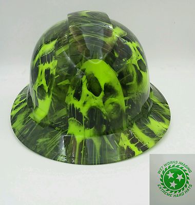 Hard Hat FULL BRIM  Custom Hydro Dipped , OSHA approved MELTING SKULLS  L-image