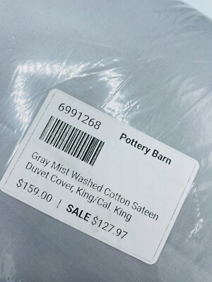 Pottery Barn Washed Cotton Sateen Duver Cover~ King/Cal Gray Mist New Open-image