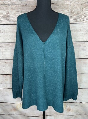 Dip Women's 2X Plus Hunter Green Fleck V-Neck Knit Sweater Ribbed Sleeves & Hem-image