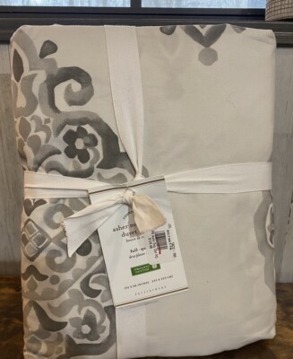 Pottery Barn Asher Medallion Organic Cotton Duvet F/Q Cover bed Gray Full Queen-image