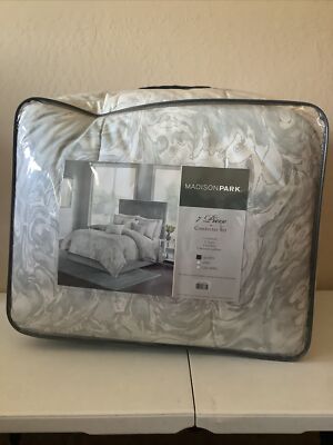 Madison Park Gray White 7 Piece Comforter Set Queen  Comforter-image