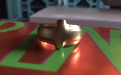 RLM studio Neo Cross Ring!  Satin Finish 18k Gold Over Brass. Size 8 New In Box-image