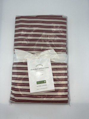 Pottery Barn Thatcher Red Ticking Stripe STANDARD Pillowcases Set of 2 NEW-image