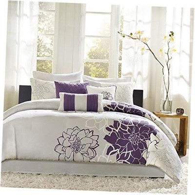  Lola Sateen Cotton Comforter Set-Casual Twin/Twin XL Floral Grey/Purple-image