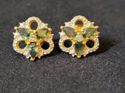 Green Sapphire & Peridot 925 Sterling Silver Post Earrings 2904-image