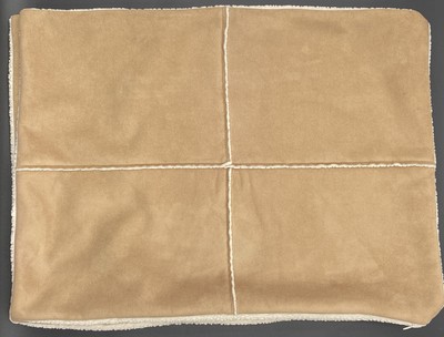 2x POTTERY BARN Standard Pillow Shams Tan Faux Suede w/Cream Sherpa 19.5