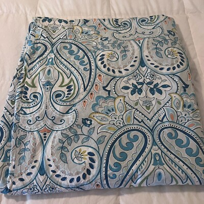 POTTERY BARN full/queen duvet BLUE PAISLEY GOLD GREEN 100% COTTON-image