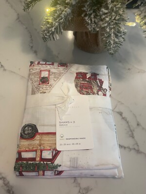Pottery Barn Beary Christmas Pillow Shams, set of 3 Euro 24x24, NWT!-image