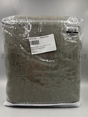 Pottery Barn Belgian Flax Linen Duvet Cover Loden Green King Cal King #7968B-image