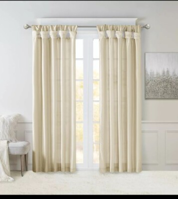 2 PANELS Madison Park Emilia Faux Silk 50x95 Twist Tab Curtain Panel Champagne*-image