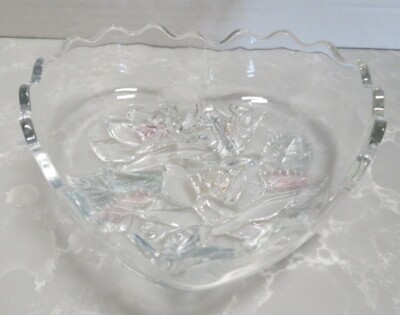 Mikasa Studio Nova Heart Shaped Clear Candy Dish Etched Roses - w/out Label-image