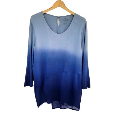 Chicos Tiered Dip Dye Top Womans Size L Blue Three Tones-image