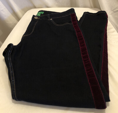 DIP DENIM Jeans Womens Size 14 Blue Dark Wash Stretch Skinny High Rise With Trim-image