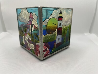 Amia Studio Lighthouse Square Mirror Bottom Hand Painted Trinket Box Nautical-image