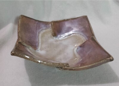 Studio Art Pottery Dish Bowl Square Two-Tone Footed Handcrafted Artisan Piece 7