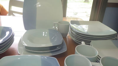 Blue Stoneware Dinnerware Set Studio Colortone Blue Service for 8 NWOT 7 bowls-image
