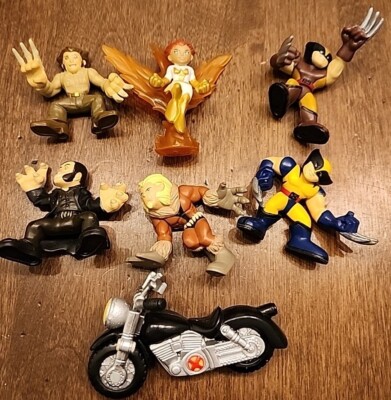Super Hero Squad Lot X-Men figure Lot Wolverine Bone Claw Motorcycle Sabretooth-image