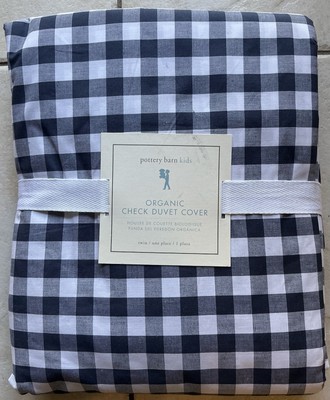 Pottery Barn Kids Navy Blue Gingham Check Duvet Cover NWT 100% Cotton Twin  -image