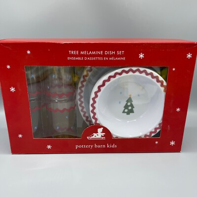 Pottery Barn Kids Christmas Melamine Dish Set 4 Place Settings NEW-image