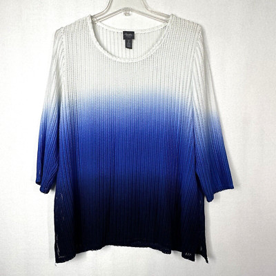 Chicos Travelers Dip Dye Tunic Top 2 Large 3/4 Sleeve Open Loose Knit Pullover-image