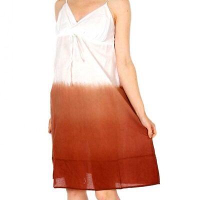 NWT Provogue Large Dip Dye Cotton White/Brown Skinny Strap SunDress-image