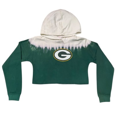 NFL Green Bay Packers Teen Girls Dip-Dyed Crop Hooded Sweatshirt Green, Large-image