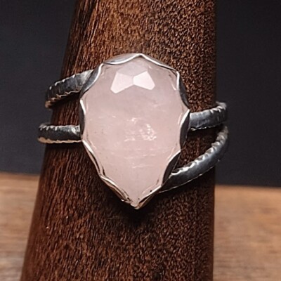 10x18mm Faceted Teardrop Rose Quartz Sterling Silver Ring Made in US - Size 7-image