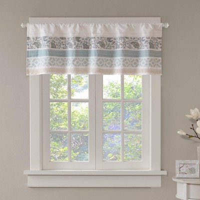 Dawn Printed Blue Window Valance , Cotton Pieced Rod Pocket Print Floral Vala...-image