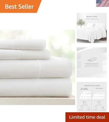 Elegant White Twin Bed Sheets, 3-Piece Set with Deep Pocket for Comfort-image