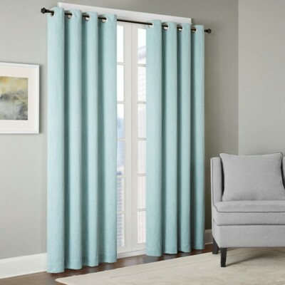Madison Park Eliza Chevron Jacquard Window Curtain - Blue, 95