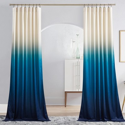 Navy Ombre Velvet Curtains for Bedroom, Room Darkening Velvet Drapes Thermal ...-image