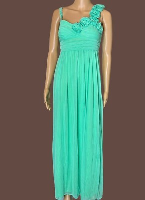 City Studio Empire Maxi Dress Size 1 Green Waist Empire Lined Pleated Stretch-image