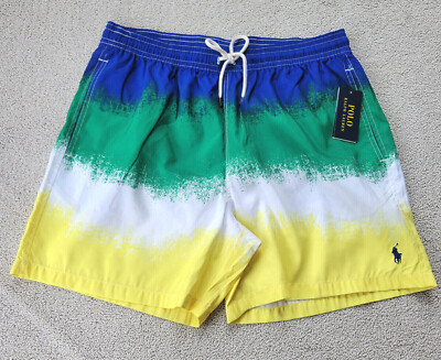 Polo Ralph Lauren Men Dip dye Striped Swim Trunks Yellow/ Multicolor Shorts XL-image
