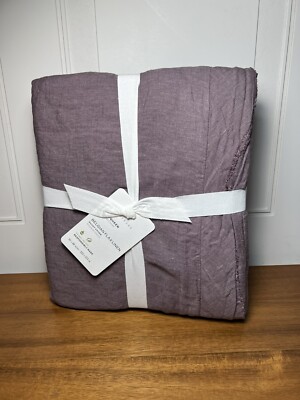 Pottery Barn BELGIAN FLAX LINEN Double Flange Duvet Full Queen ~Fig~ NWT-image