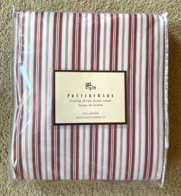 Pottery Barn Ticking Stripe Red/White Full/Queen Duvet Cover NWOT-image